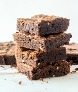 Chewy, fudgy chocolate brownies with crunchy peanut butter flavour