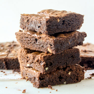 Chewy, fudgy chocolate brownies with crunchy peanut butter flavour