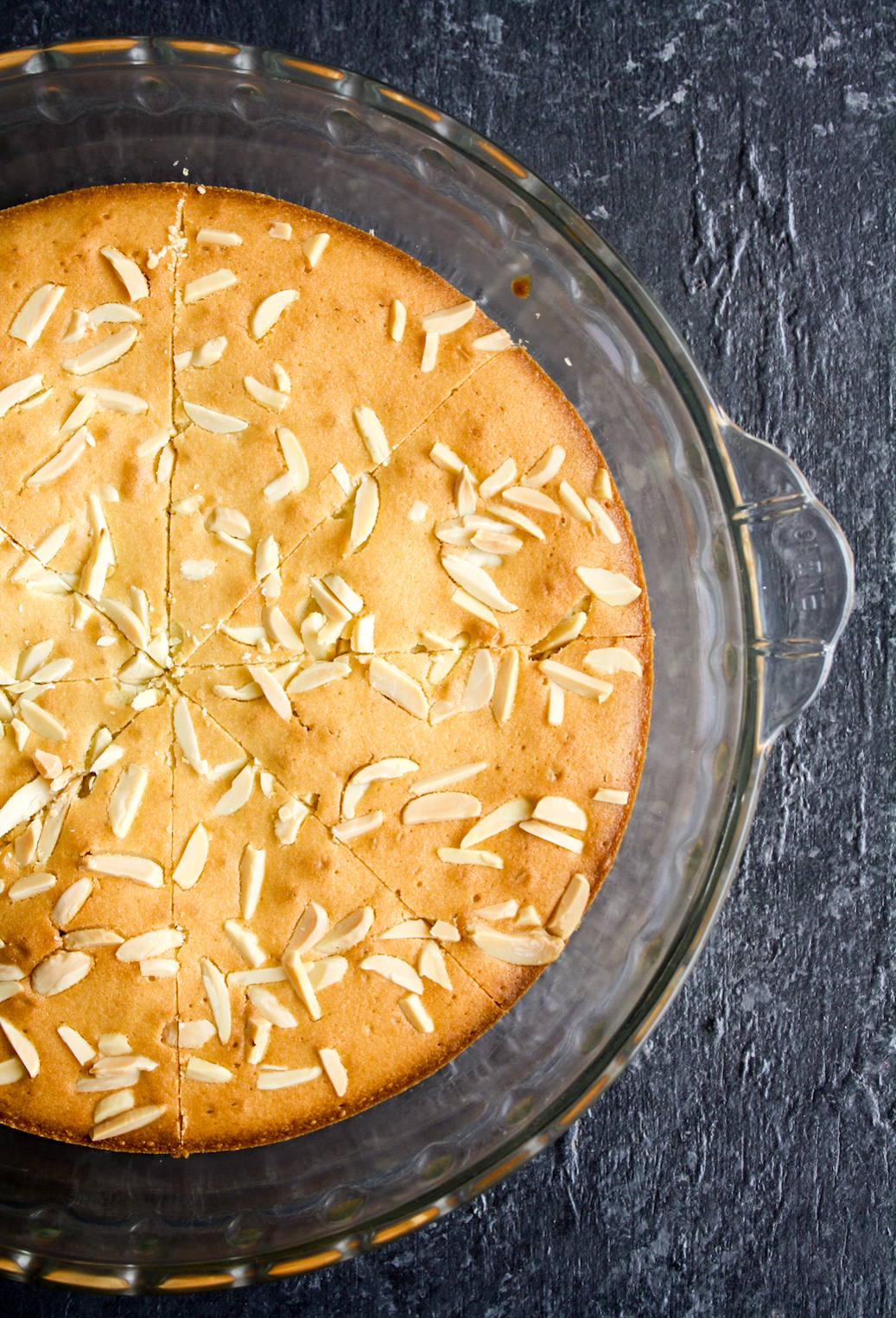 Soft butter cake with lemon zest and almonds