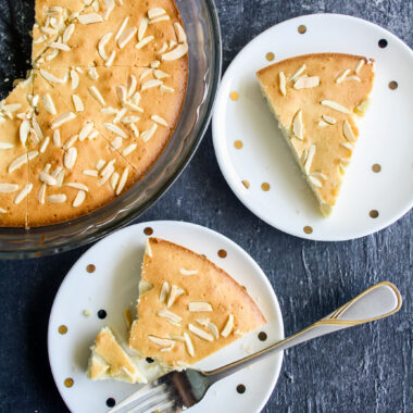 Soft butter cake with lemon zest and almonds