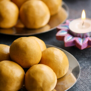 Traditional Indian sweet made with gram flour (besan) and ghee, flavoured with cardamom