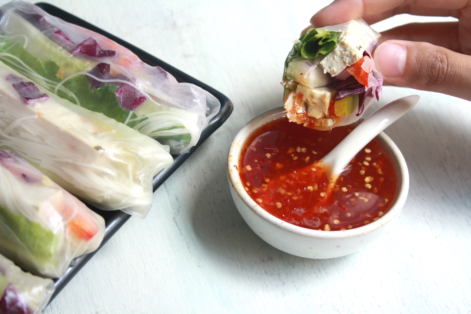 Rice Wrapper Vegetable Rolls with Sweet Sauce recipe