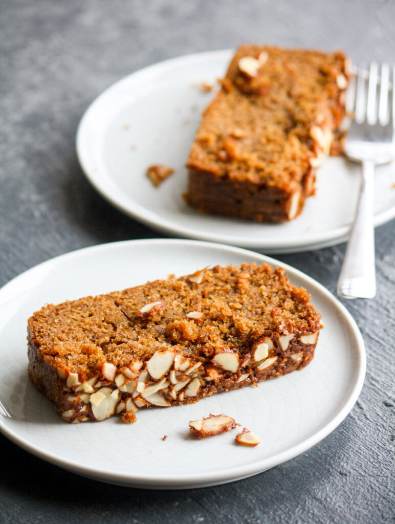 Soft and moist dairy-free cake with ginger, cinnamon, cloves and honey
