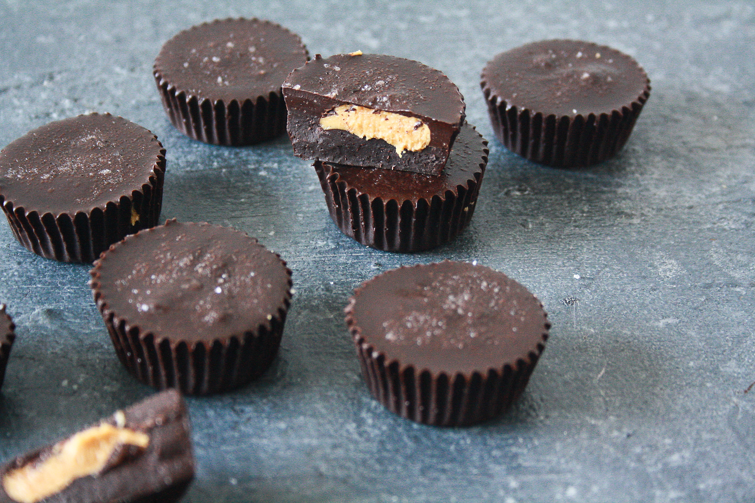 Homemade, super easy peanut butter cups with dark chocolate!