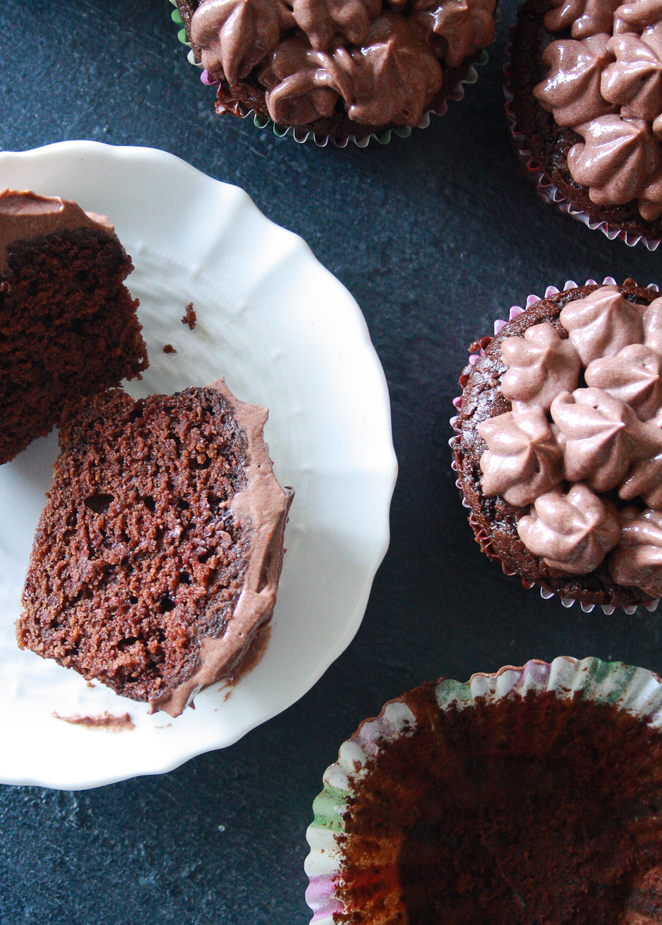 Decadent, tender chocolate cupcakes topped with a creamy mascarpone frosting!