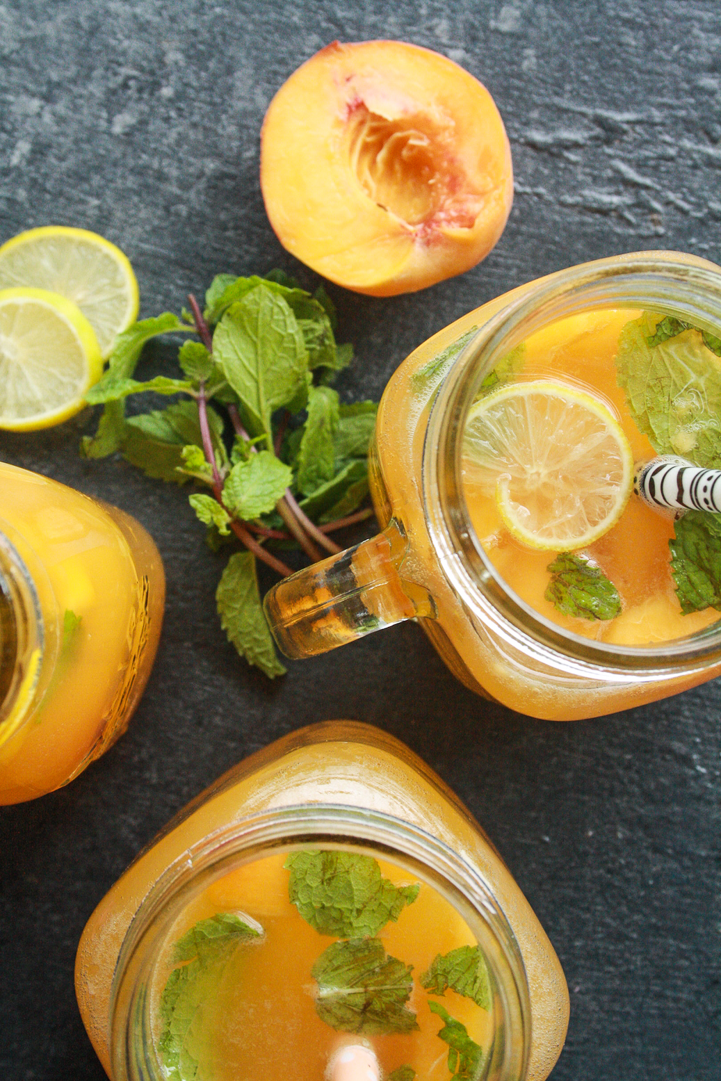 Refreshing lemonade made with fresh peaches and honey!