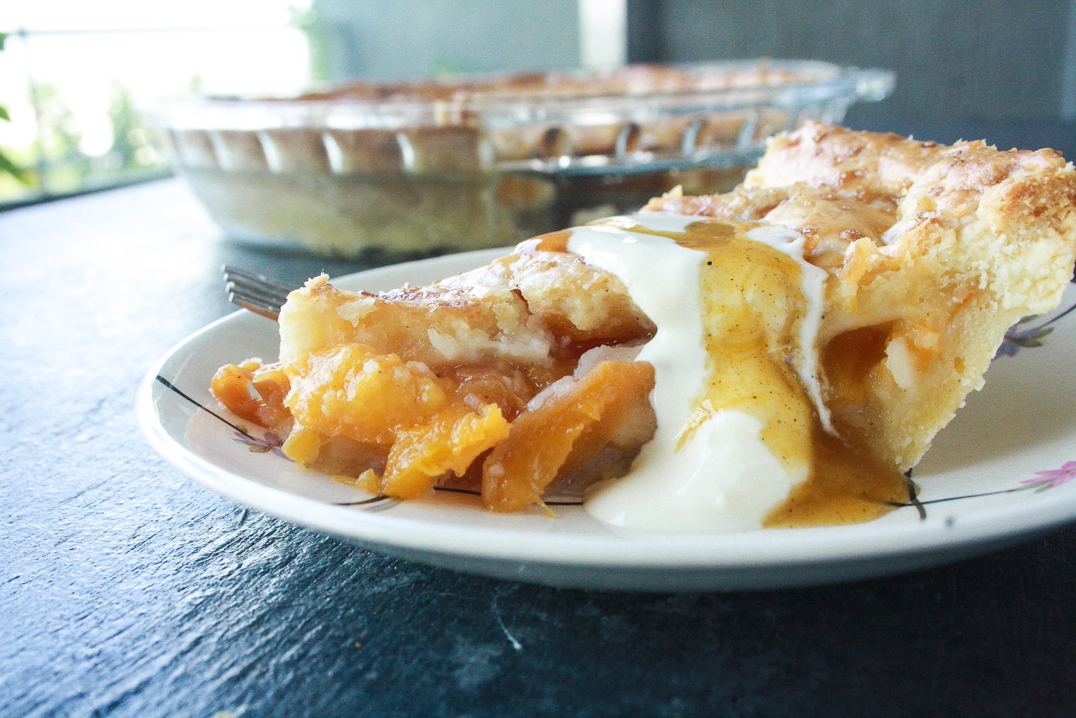Juicy peaches inside a buttery, flaky pie crust made from-scratch!