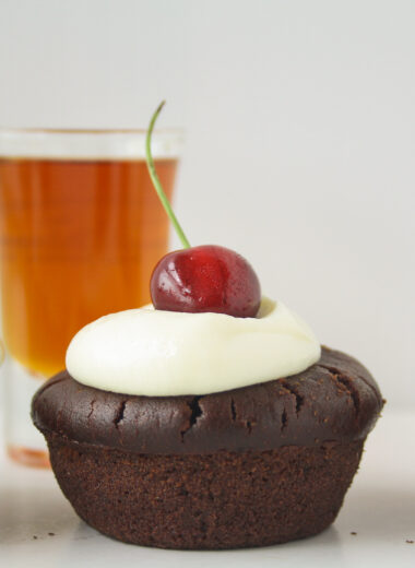 Rich, fudgy cakes filled with rum-soaked fresh cherries, served with a simple vanilla mascarpone topping!