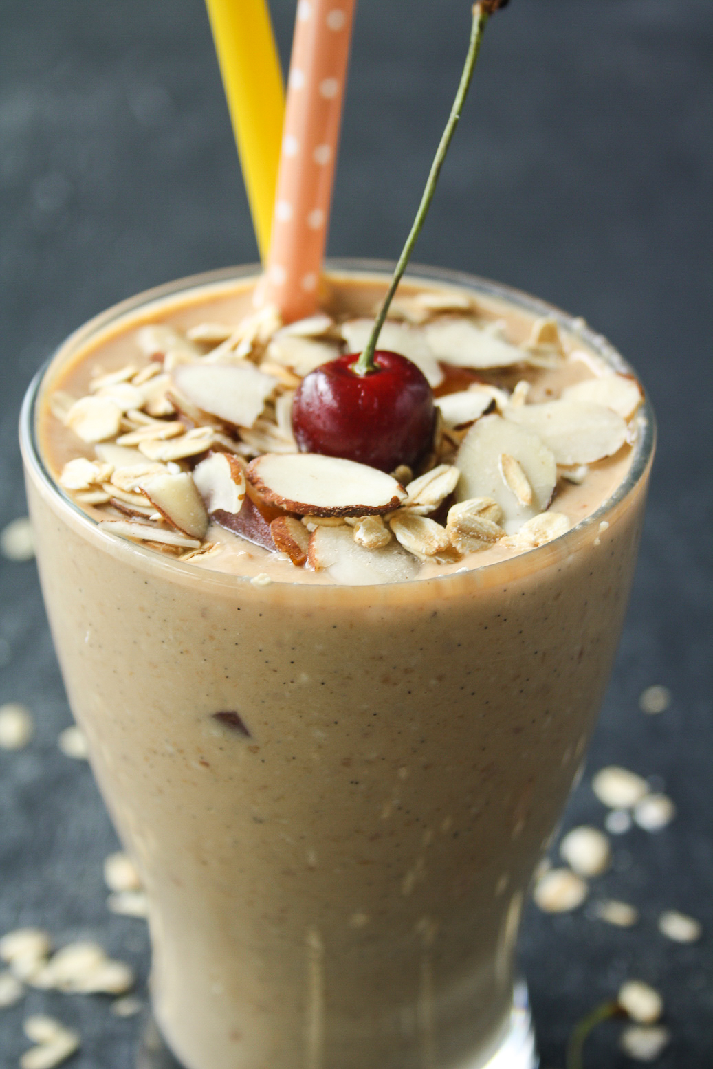 A thick, fruity, filling smoothie with fresh peaches and rolled oats!