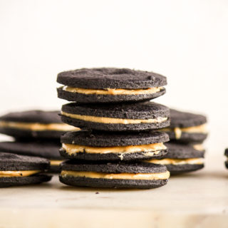 Dark chocolate cookies with a simple peanut butter filling