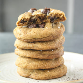 Chewy buttery chocolate chip cookies with vanilla bean, coffee and lots of sea salt!