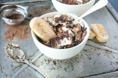 A rich chocolate tiramisu layered with ganache and mascarpone!