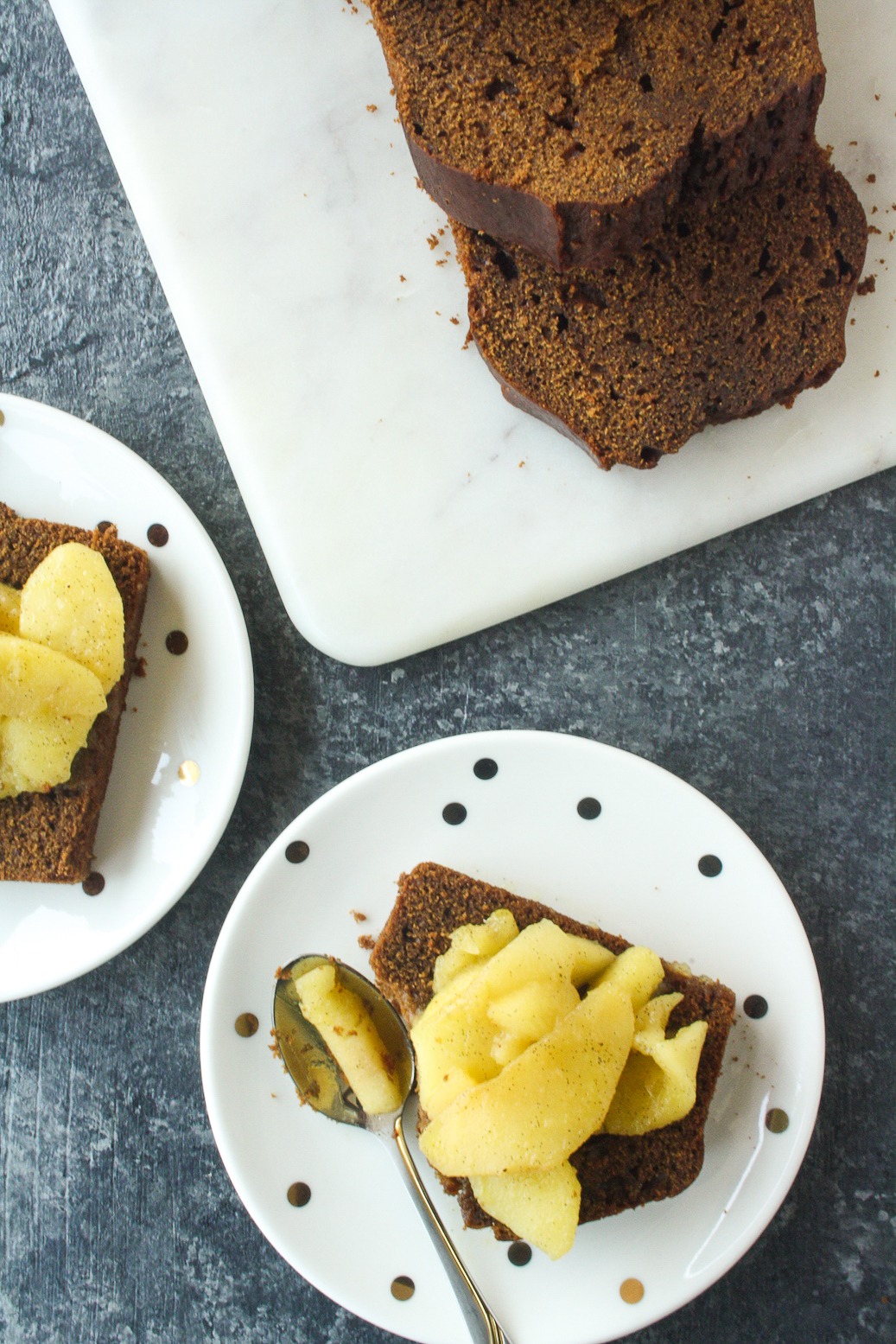 Moist, warmly spiced gingerbread cake with buttery apples cooked in whiskey!