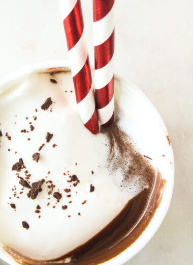 Creamy, rich, dark hot chocolate flavoured with orange zest and spiked with whiskey!