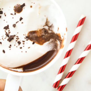 Creamy, rich, dark hot chocolate flavoured with orange zest and spiked with whiskey!