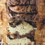 Moist and tender banana bread with lots of Nutella swirled through it!
