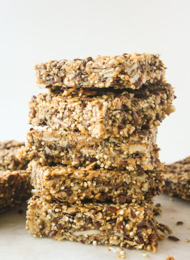 Chewy, healthy quinoa peanut butter bars with chia and flax seed!