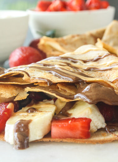 Super quick buckwheat crepes, easily made vegan, and filled with fresh fruit and nut butters!