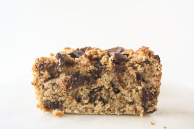 Moist, tender coconut flour and almond cake with gooey chocolate chunks!