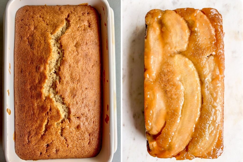 Caramelised banana topping with a soft, tender lightly spiced cake!