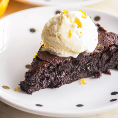 Gooey, fudgy flourless chocolate with fresh orange zest!