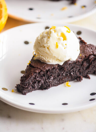 Gooey, fudgy flourless chocolate with fresh orange zest!