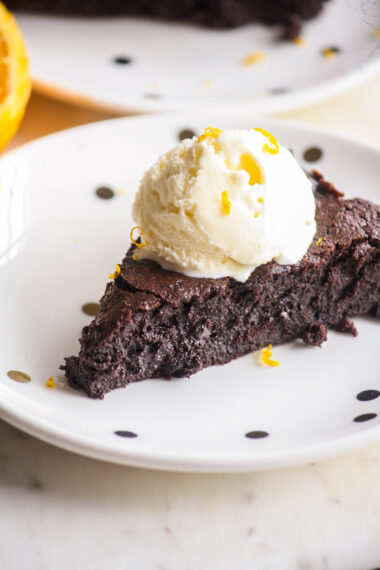 Gooey, fudgy flourless chocolate with fresh orange zest!