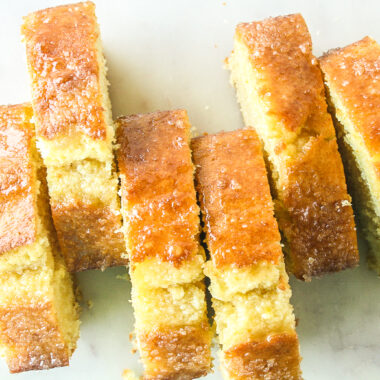 Moist, citrusy orange pound cake topped with a sticky whiskey glaze!