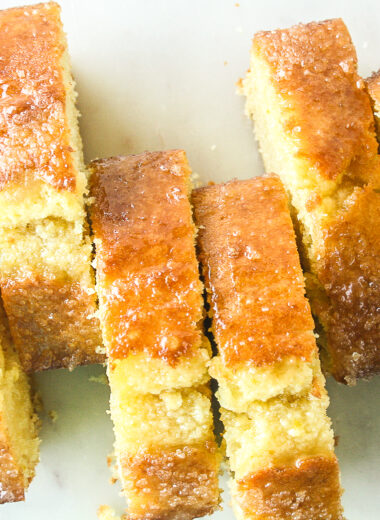 Moist, citrusy orange pound cake topped with a sticky whiskey glaze!