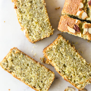 A fragrant loaf cake with ground almonds, pistachios and lemon zest