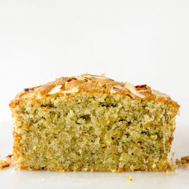 A fragrant loaf cake with ground almonds, pistachios and lemon zest