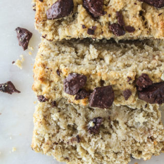 Moist and tender banana bread with oat and coconut flours. No eggs!