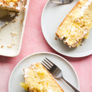 Small-batch buttery layer cake with pineapple, fresh whipped cream and toasted coconut!