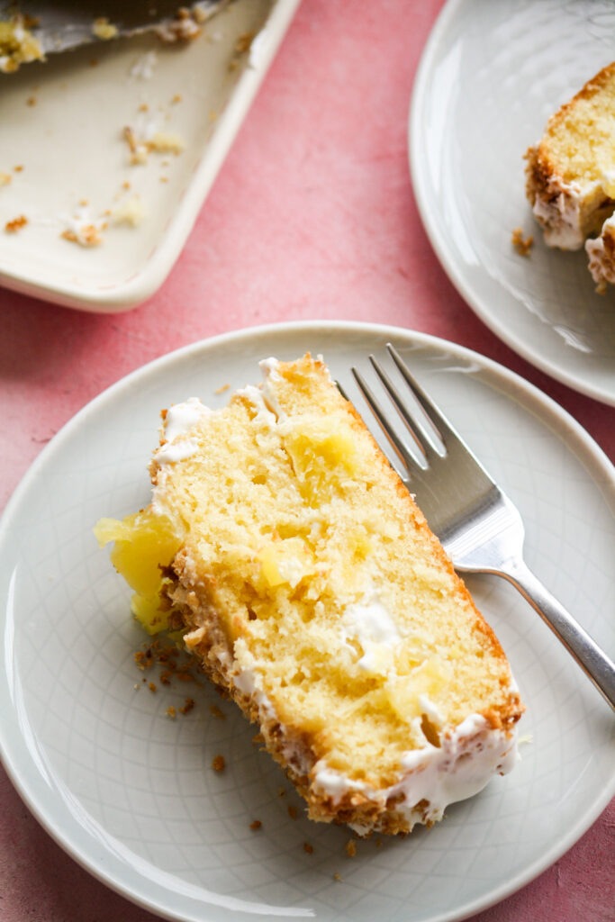 Small-batch buttery layer cake with pineapple, fresh whipped cream and toasted coconut!