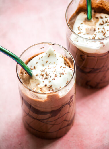 Chilled mocha with melted dark chocolate and plenty of coffee!