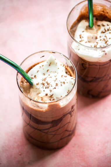 Chilled mocha with melted dark chocolate and plenty of coffee!