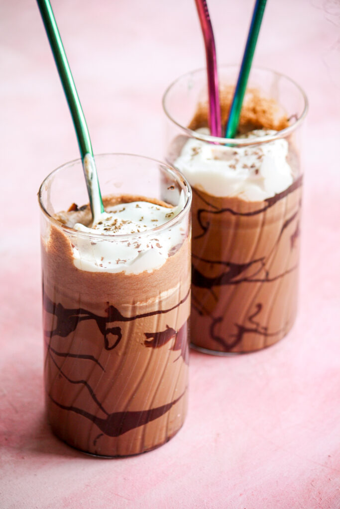 Chilled mocha with melted dark chocolate and plenty of coffee!