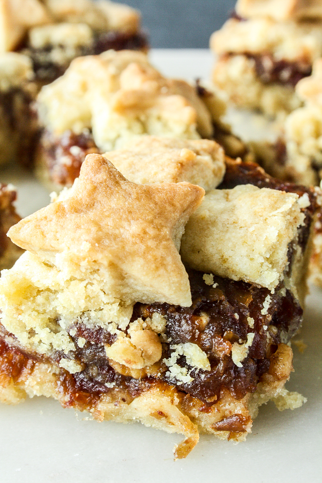 Soft buttery shortbread with a date and walnut filling