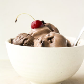 Rich, creamy, homemade no-churn dark chocolate and coffee ice cream!