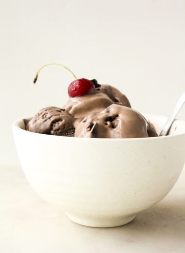 Rich, creamy, homemade no-churn dark chocolate and coffee ice cream!