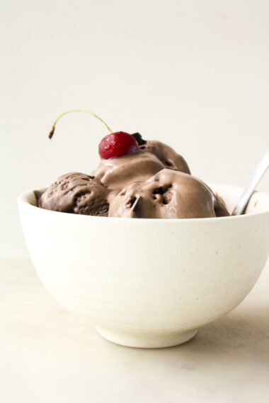Rich, creamy, homemade no-churn dark chocolate and coffee ice cream!