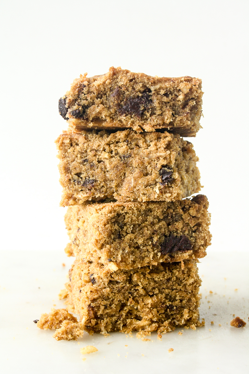 Chewy brown sugar blondies with coconut and dark chocolate!