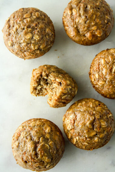 Moist and tender carrot muffins, naturally sweetened and fat-free!