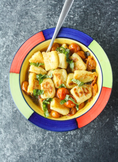 Pan-fried gnocchi in a delicious burst cherry tomato sauce!