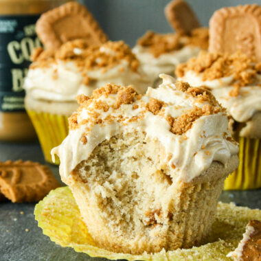 Cookie butter cupcakes with cream cheese cookie butter frosting!