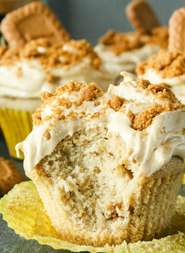 Cookie butter cupcakes with cream cheese cookie butter frosting!