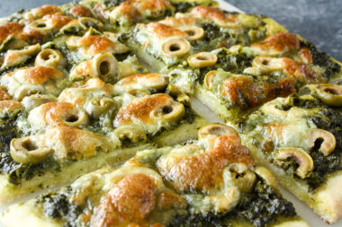 Cheesy homemade pesto flatbread!