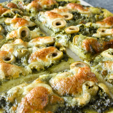 Cheesy homemade pesto flatbread!