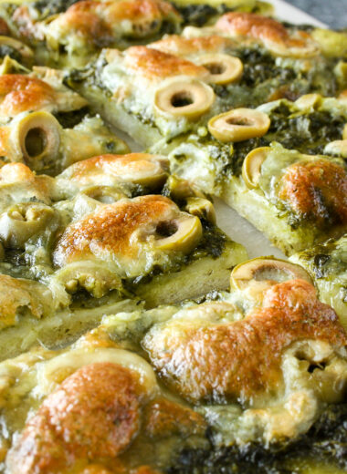 Cheesy homemade pesto flatbread!