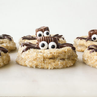 Delicious peanut butter cookies with spider decorations!